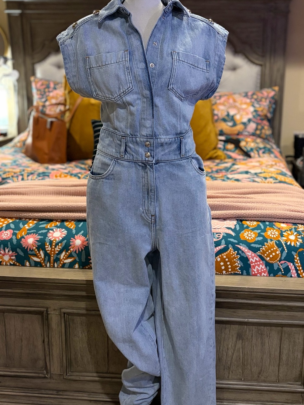 IRO Light Blue Denim Sleeveless Jumpsuit Overalls